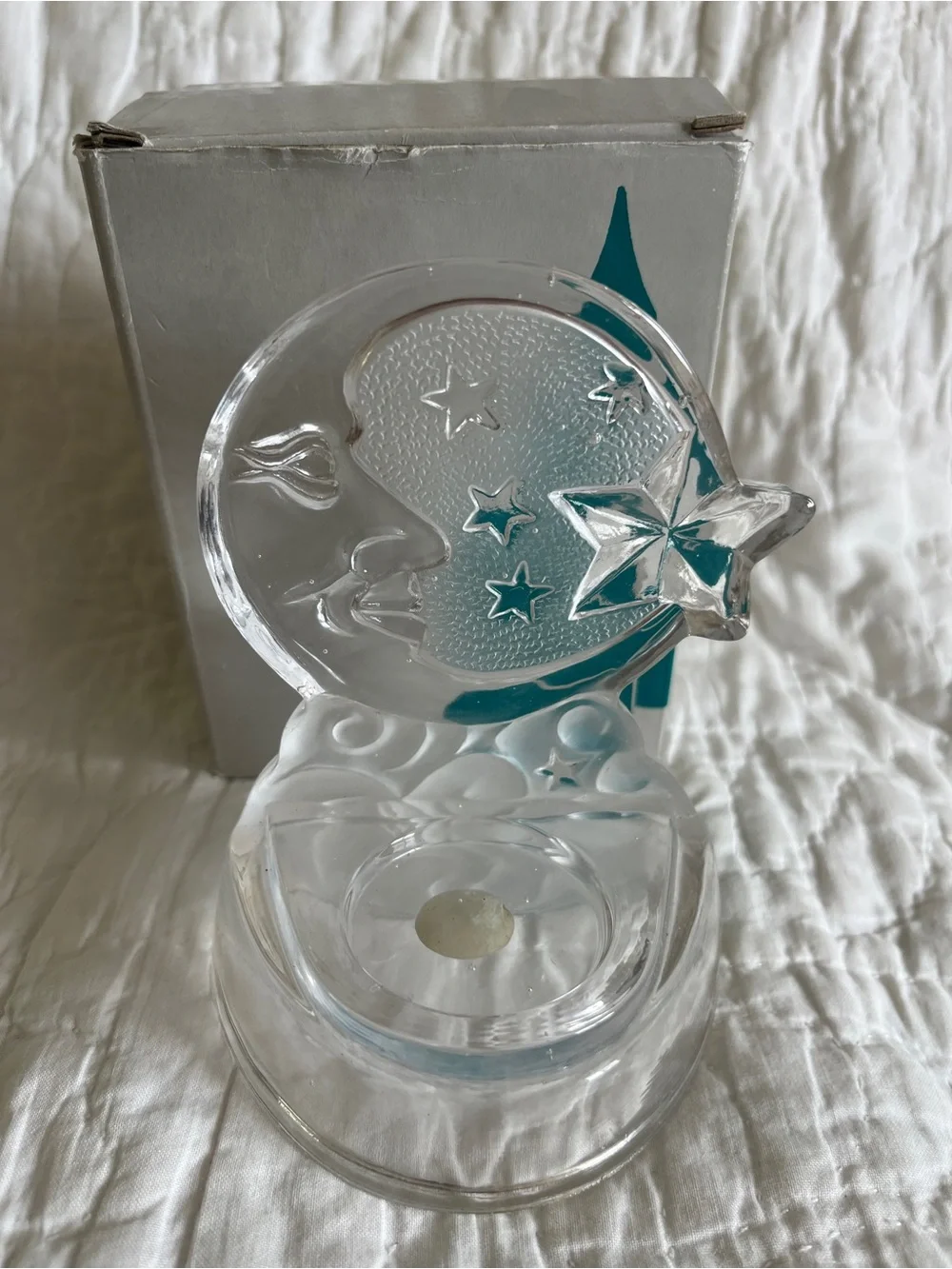 Vtg 90s Moon Star Celestial Glass Tealight Candle Holder Moonbeam Whimsigoth Box